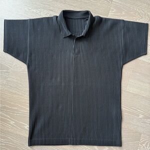 Issey Miyake Charcoal Ribbed Polo Shirt